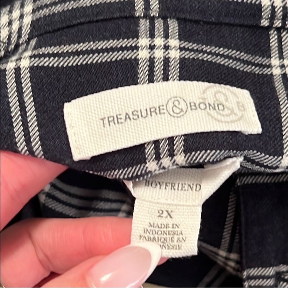 Treasure & Bond Plaid Boyfriend Button Down Shirt Blue 2X - Picture 6 of 8
